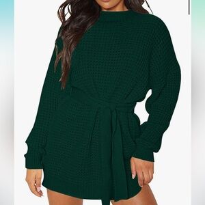 Green sweater dress with tie